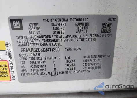 2012 Buick Enclave Leather z USA, uszkodzony, nr VIN 5GAKRCED8CJ417300